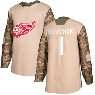 Youth Terry Sawchuk Detroit Red Wings Veterans Day Practice Jersey - Camo Authentic